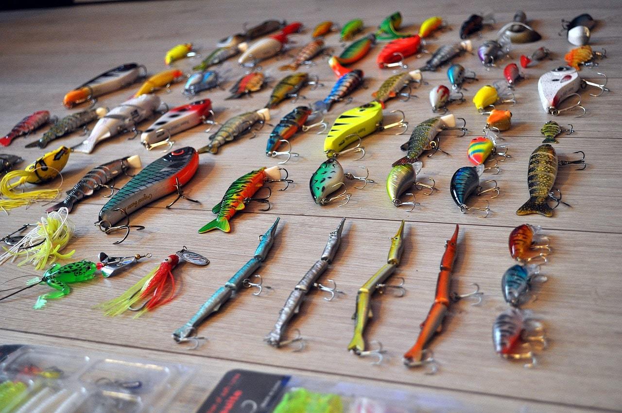 Assorted fishing hooks and baits