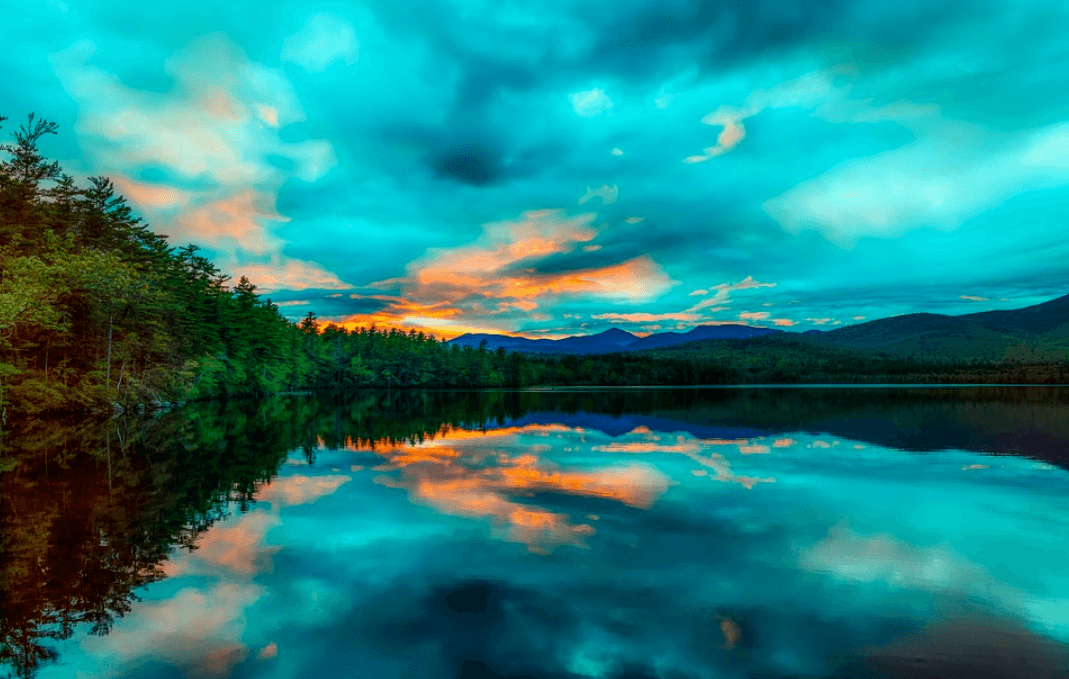 Chocorua Lake, New Hampshire showing a great fishing spot: New Hampshire fishing license required